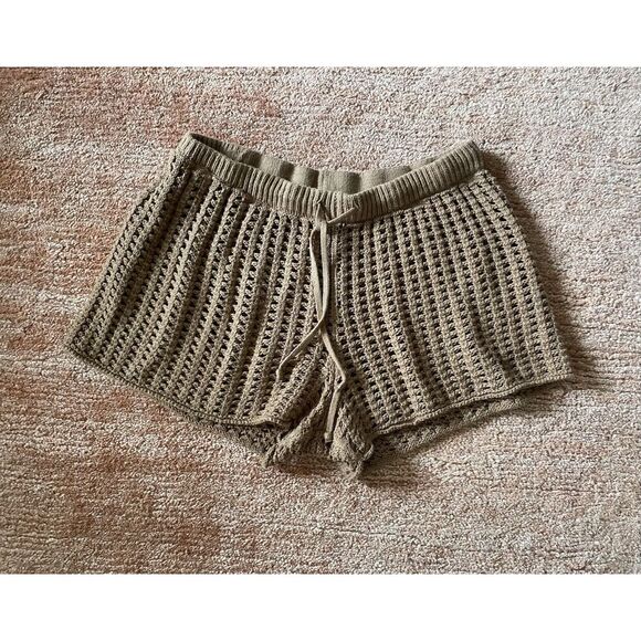 Wild Fable Brown Knit Crochet Shorts Size M Cotton Blend Drawstring Waist - Picture 1 of 6